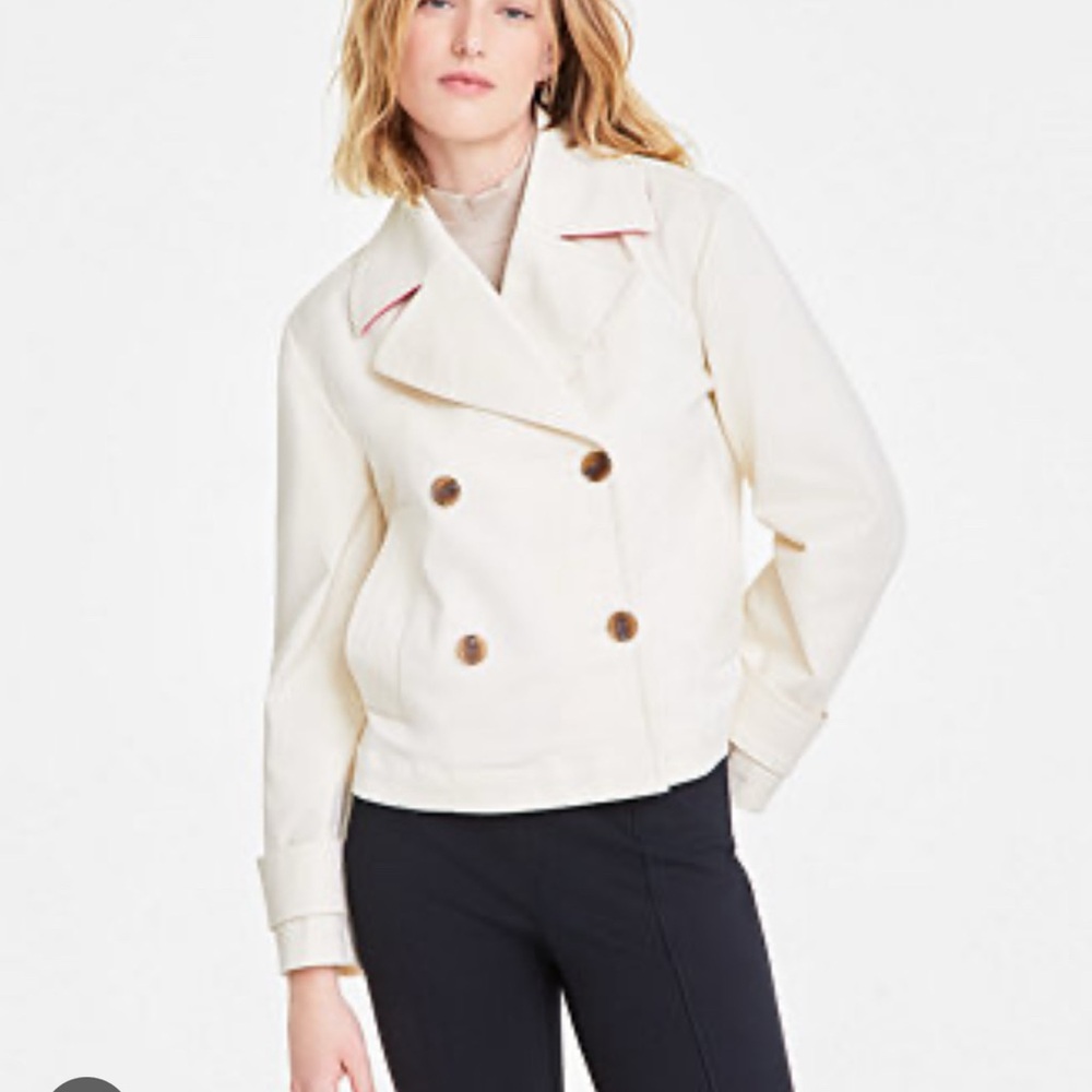 Cream Double-Breasted Pea Coat Jacket - Unbranded